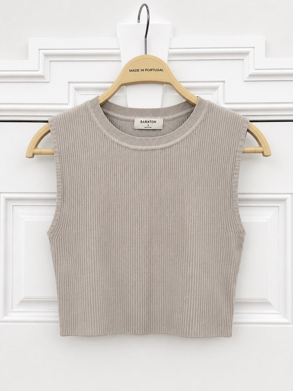 Babaton Ribbed Knit Sleeveless Crop Top Beige Taupe Size Small